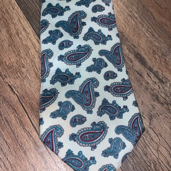Teal Blue Paisley 100 % Italian Silk Neck Tie Made in USA Wedding Guest Holidays - Picture 2 of 10